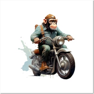 Monkey Biker Retro Motorcycle Posters and Art